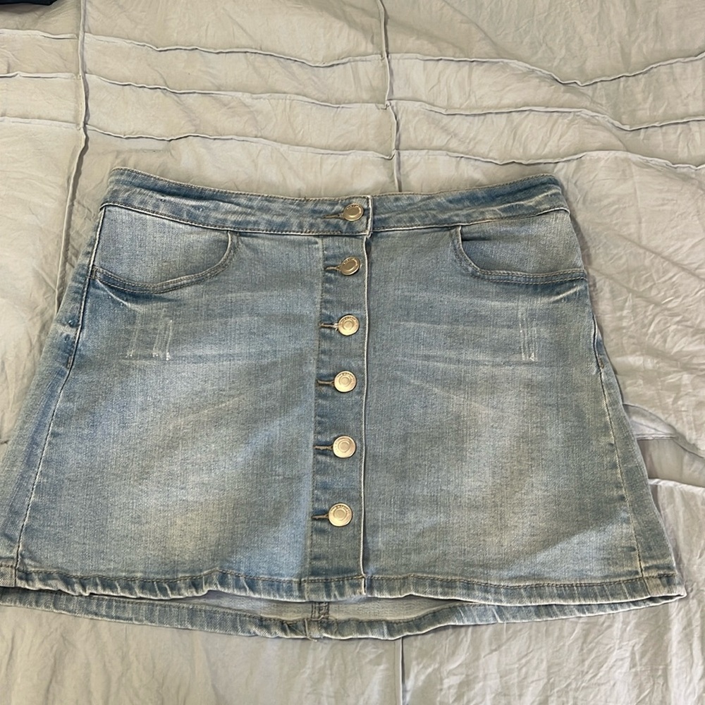 Button down mini jean skirt